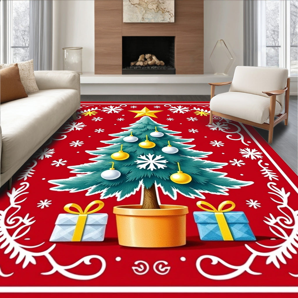 Christmas Tree Snowflake Gift Border Rug