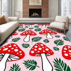 Red White Spot Mushroom Fern Garden Rug
