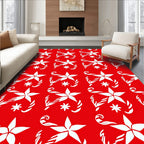 White Star Candy Cane Festive Holidays Red Rug
