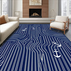 Navy White Anchor Nautical Lines Rug