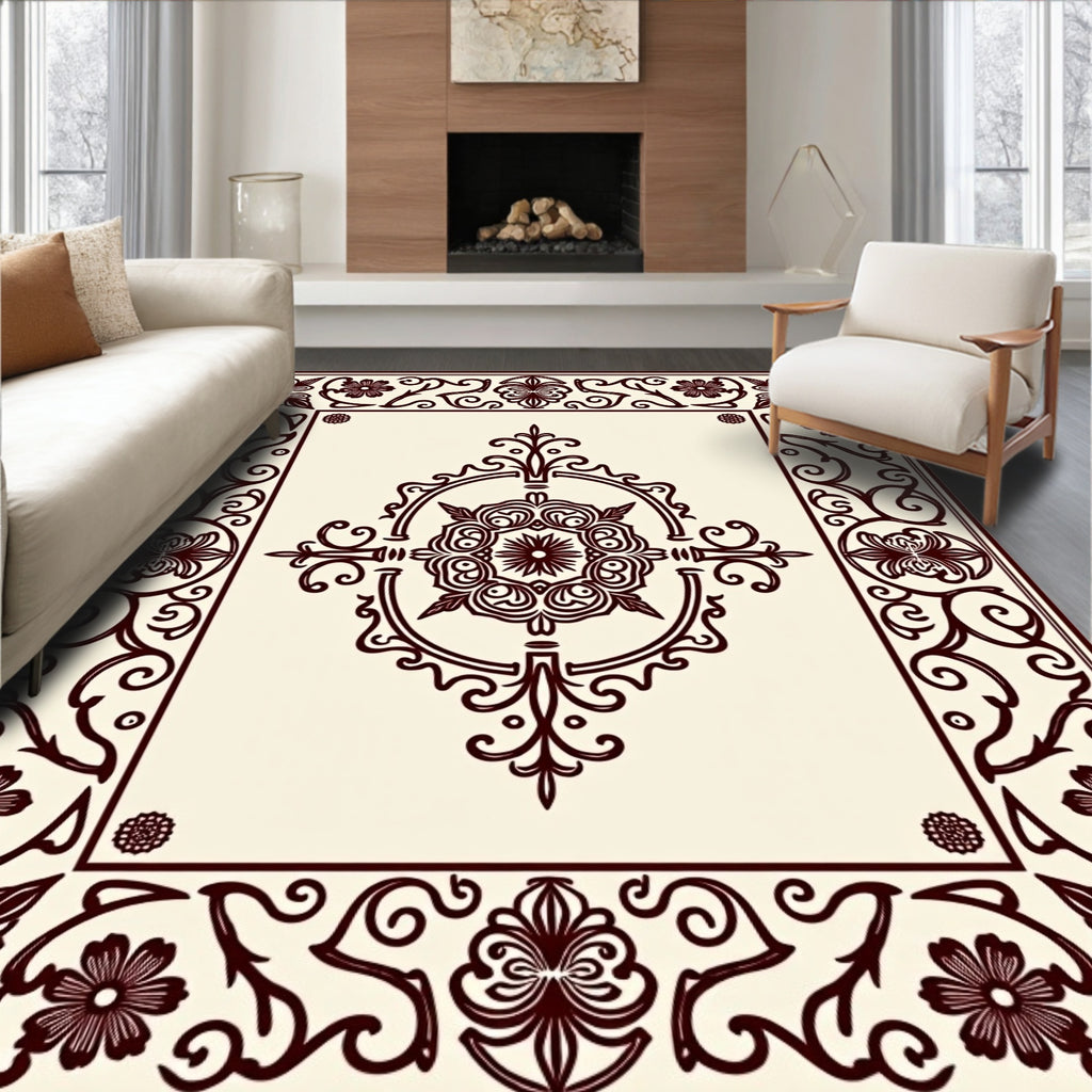 Dark Brown Floral Medallion Border Rug