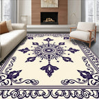 Ivory Navy Ornate Floral Medallion Rug