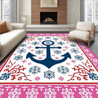 Navy Anchor Pink Floral Border Rug
