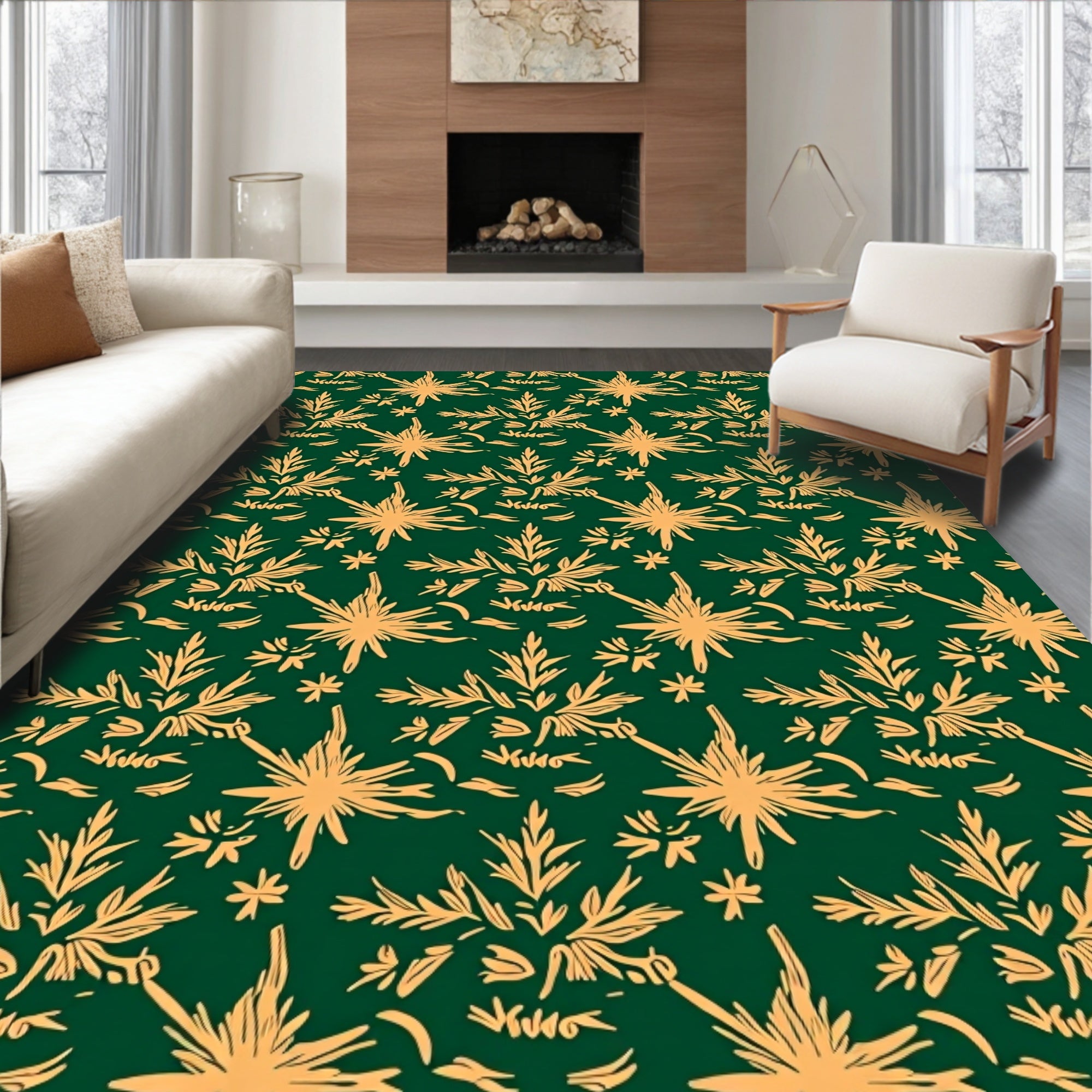 Golden Laurel Scrollwork Emerald Rug