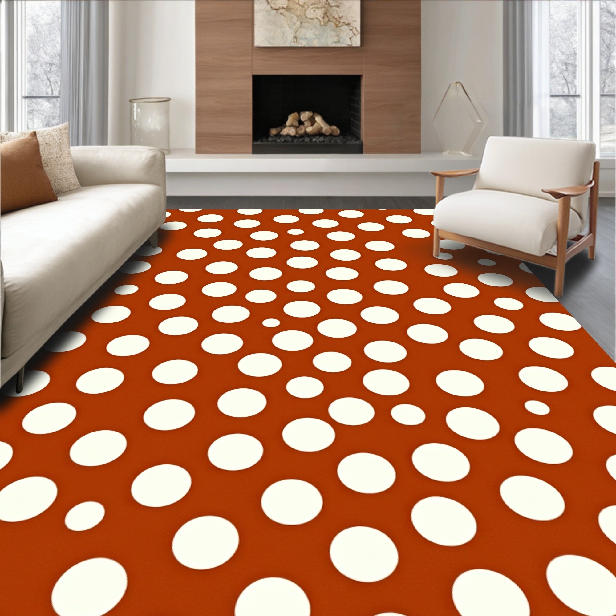 Terracotta White Polka Dot Scatter Rug