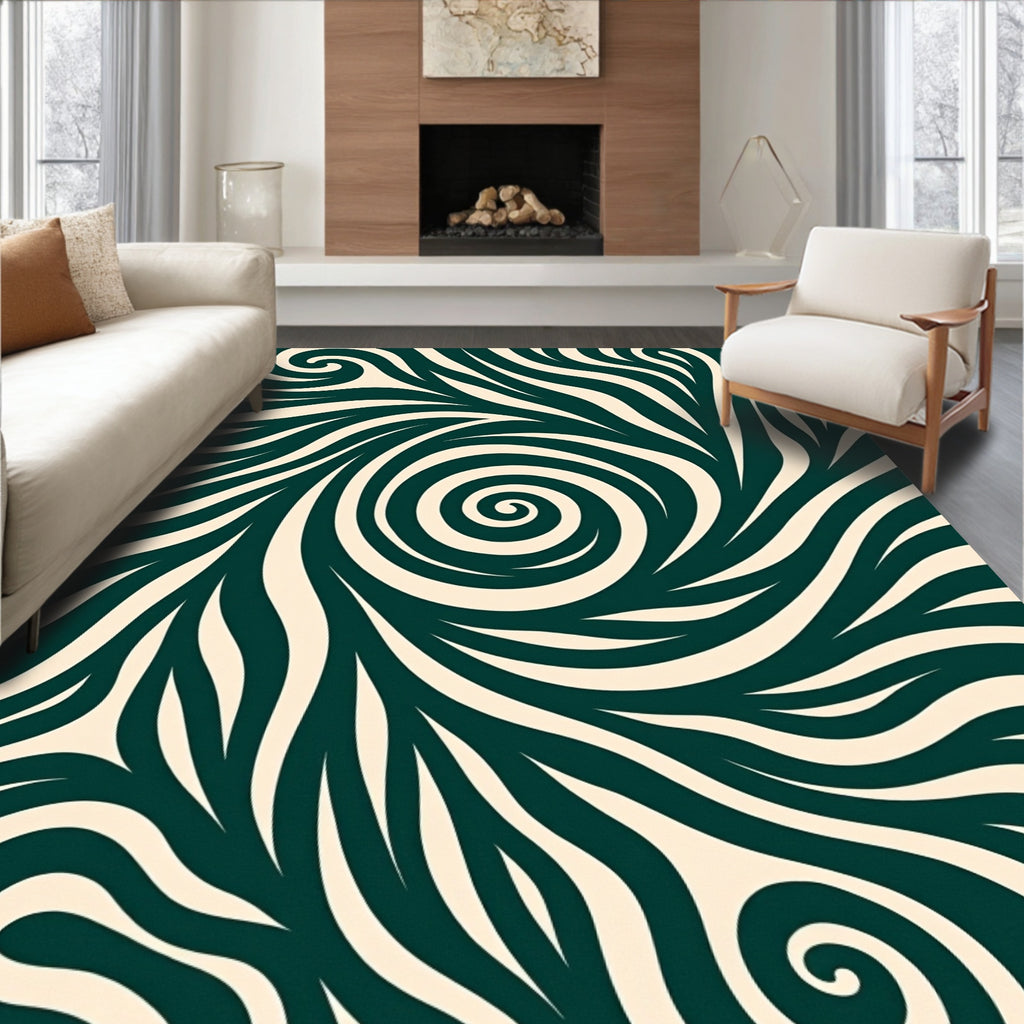 Deep Teal Swirling Wave Harmony Rug