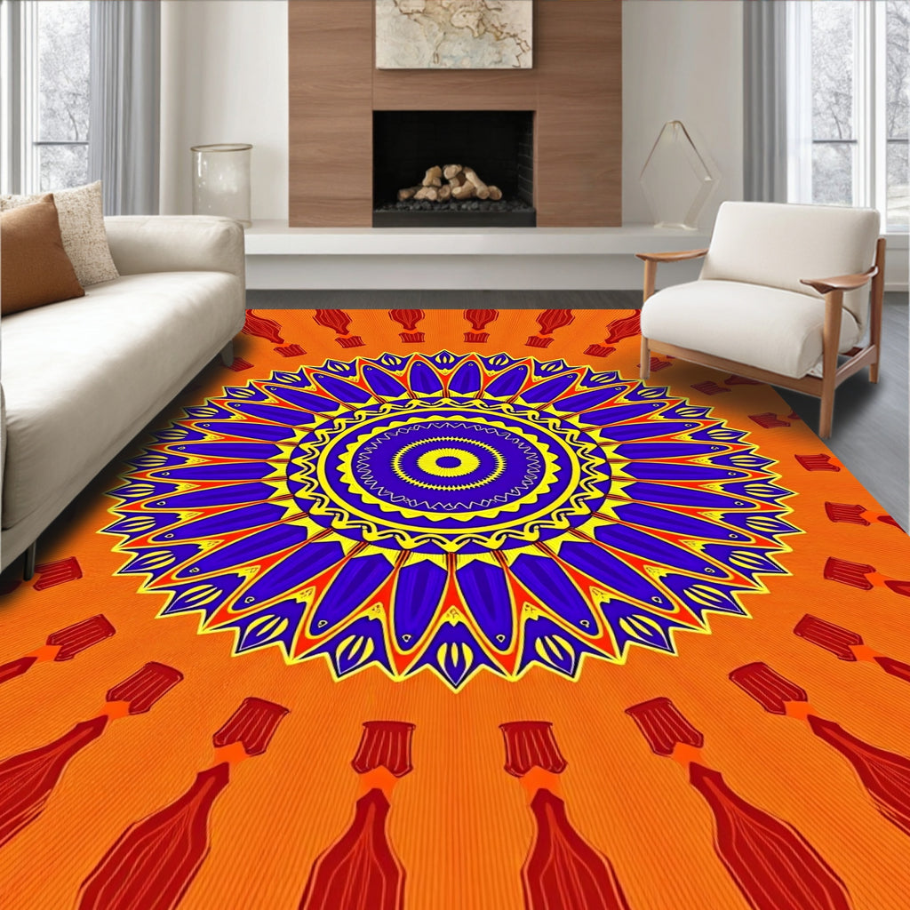 Vibrant Orange Blue Yellow Mandala Rug