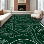 Dark Green Automotive Line Art Rug