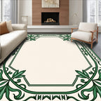Green Leaf Art Nouveau Medallion Border Rug