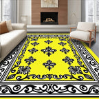 Vivid Yellow Black Floral Frame Rug