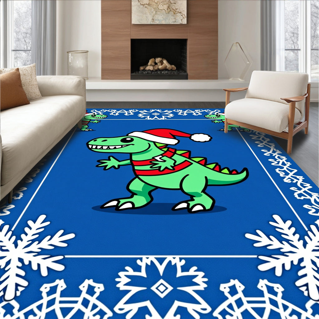 Christmas Green Dinosaur Snowflakes Festive Border Rug