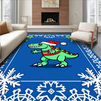 Christmas Green Dinosaur Snowflakes Festive Border Rug