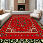 Bold Crimson Floral and Leaf Medallion Rug