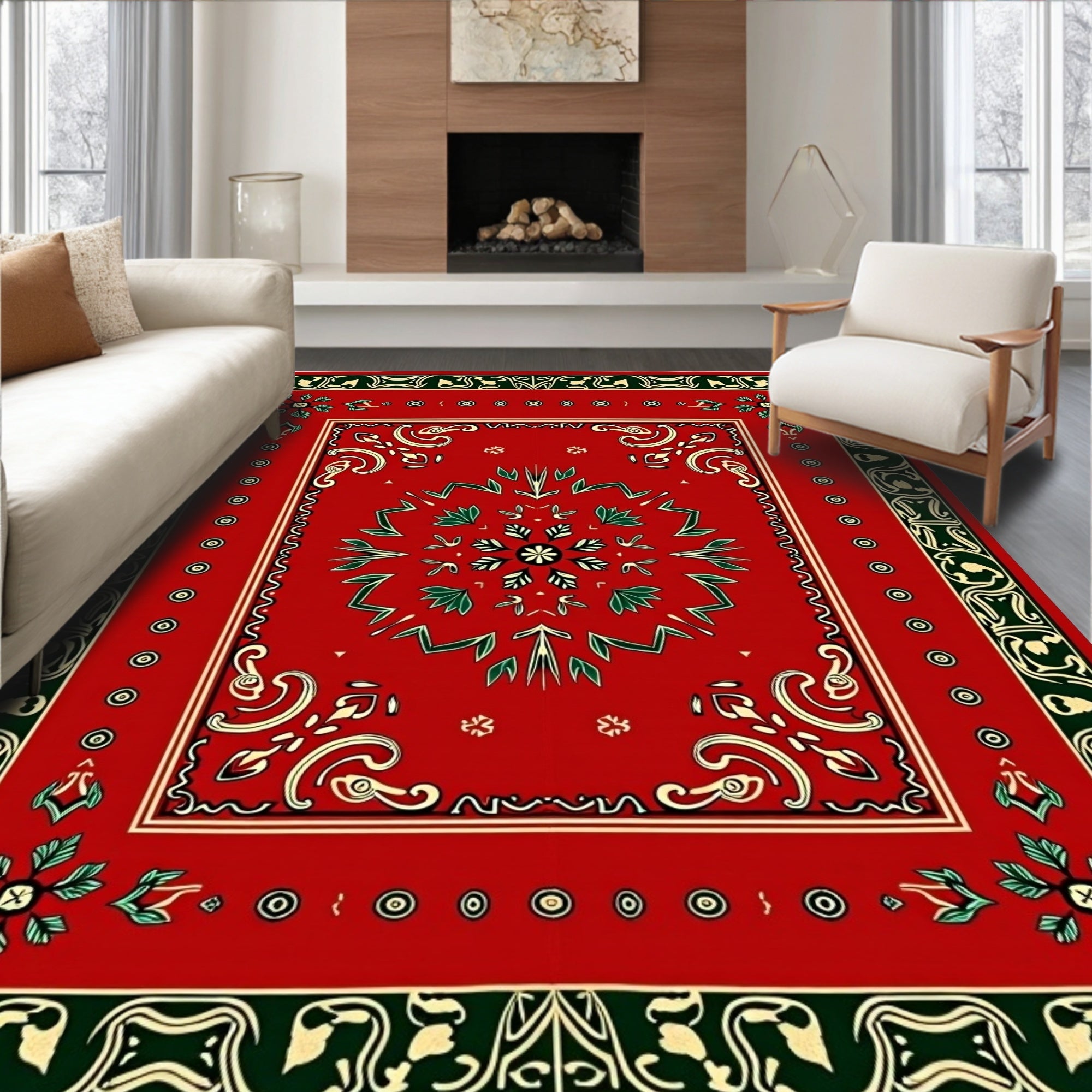 Bold Crimson Floral and Leaf Medallion Rug