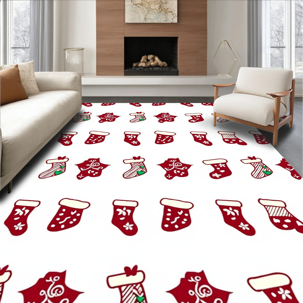 Red And White Christmas Stocking Medley Rug