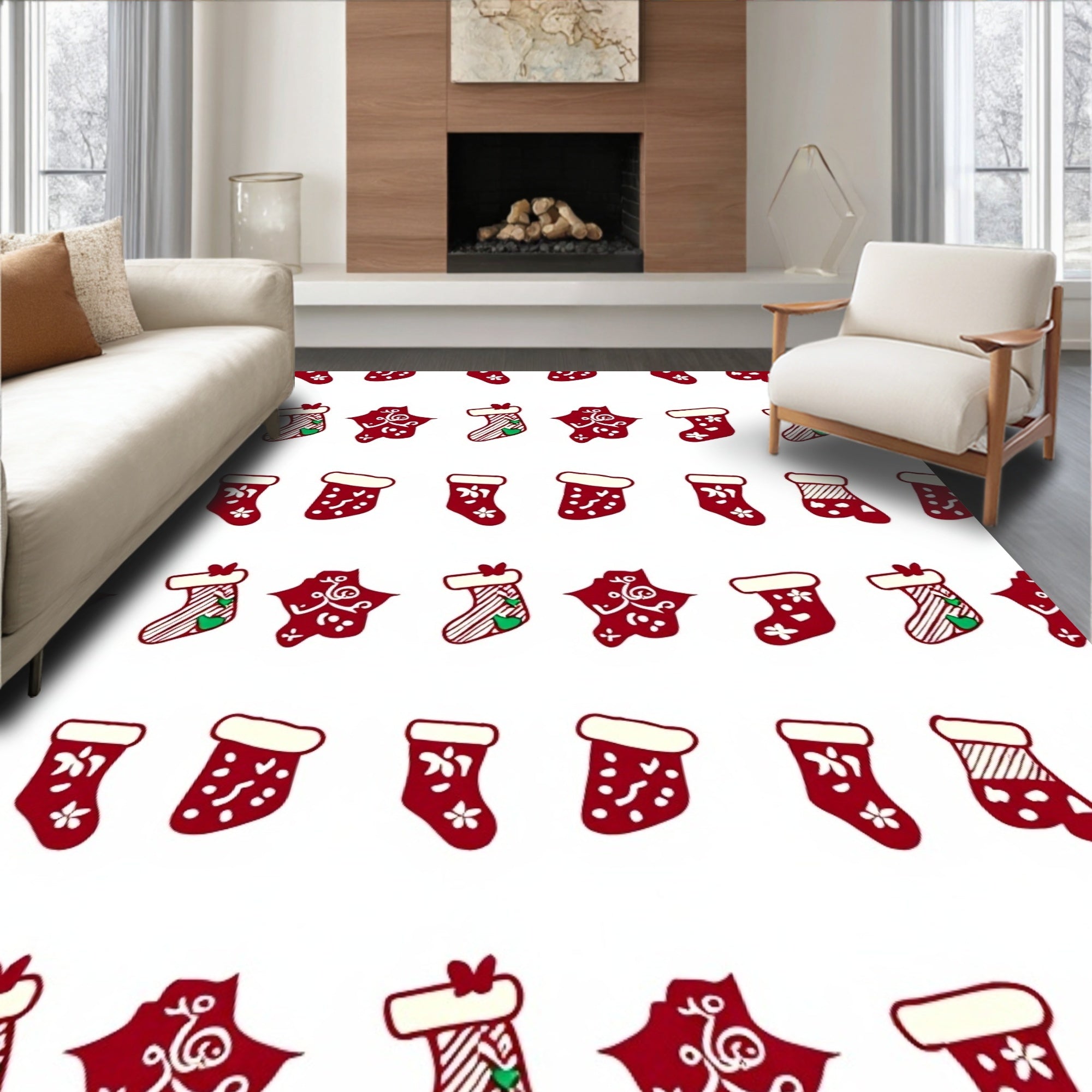 Red And White Christmas Stocking Medley Rug