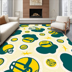 Yellow Football Helmets Green Blobs Rug
