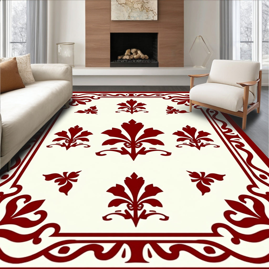 Crimson Floral Border With Accents Rug
