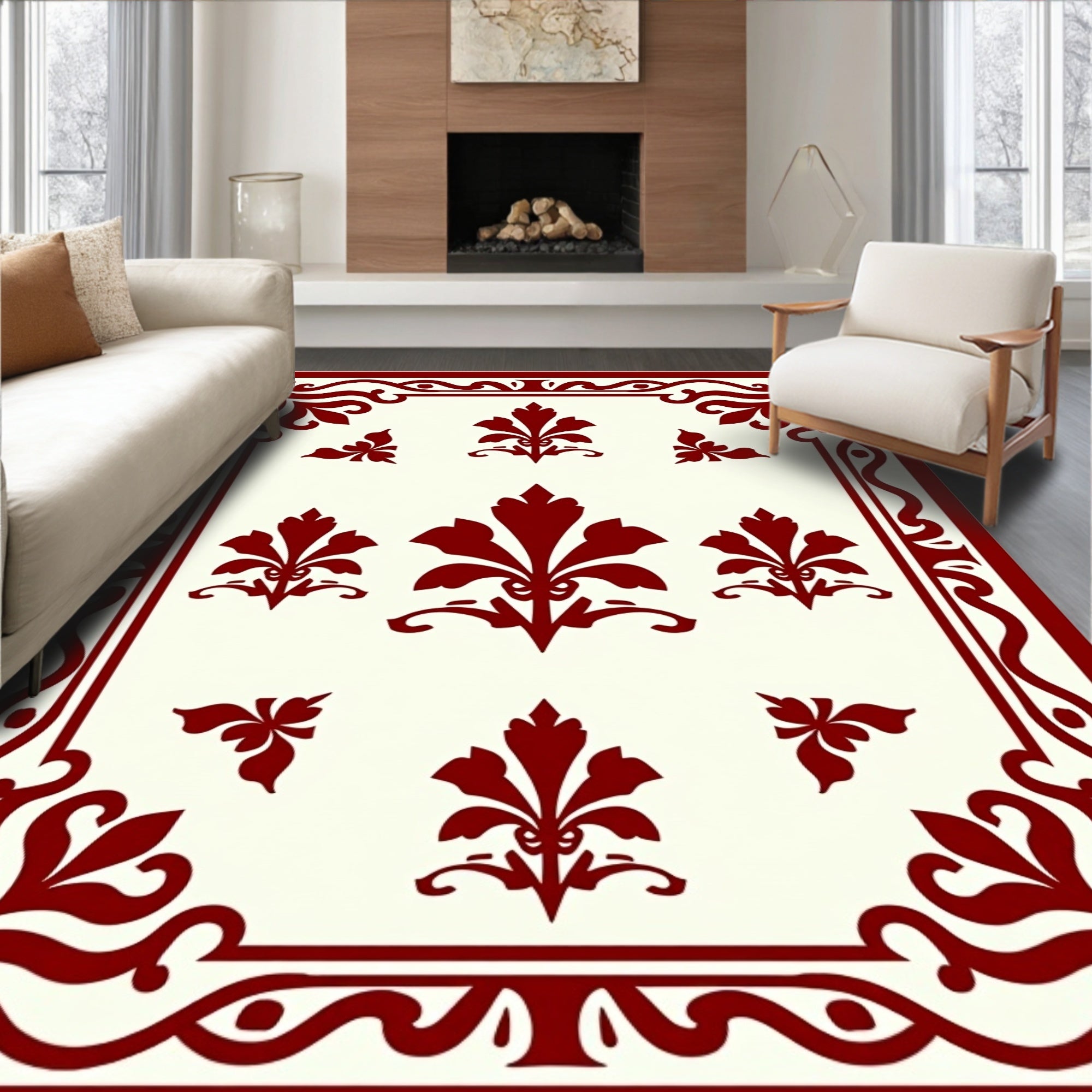 Crimson Floral Border With Accents Rug