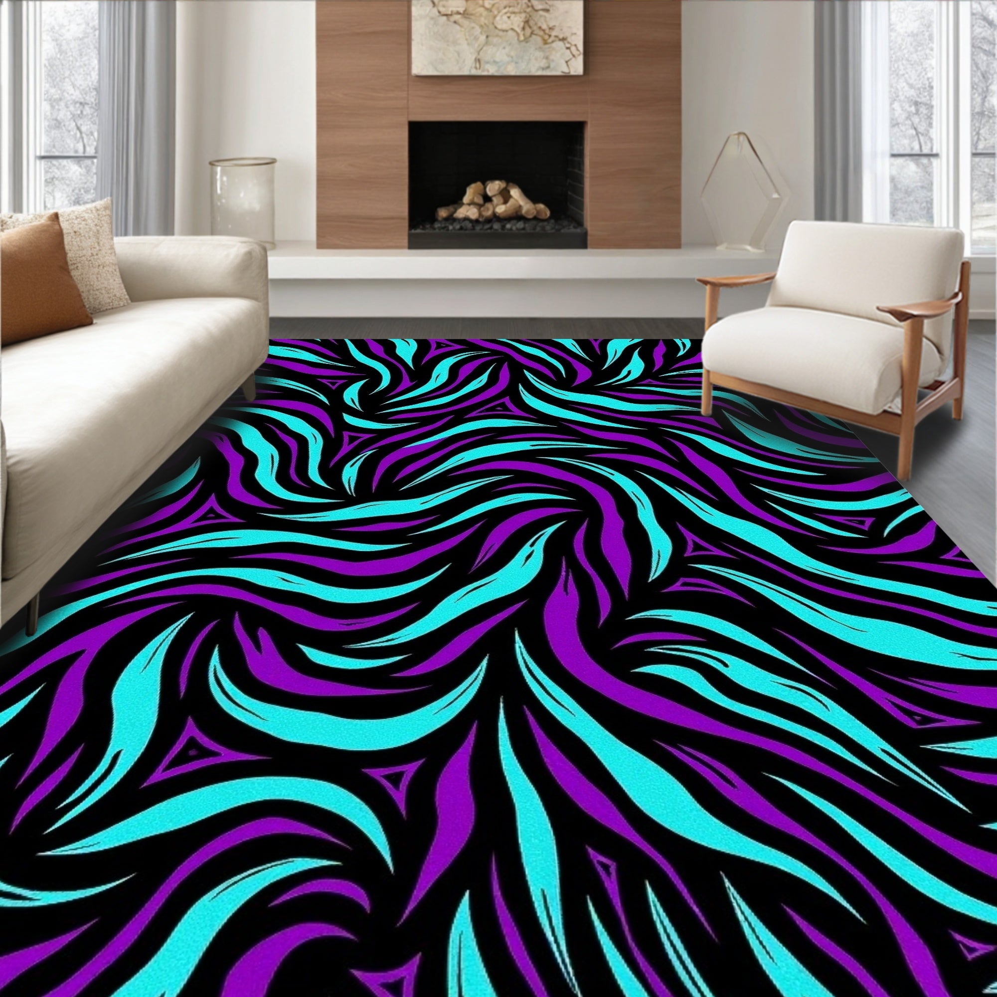 Vibrant Purple Turquoise Swirl Rug
