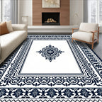 Dark Blue Ornate Floral Medallion Rug