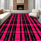 Hot Pink Black Plaid Grid Rug