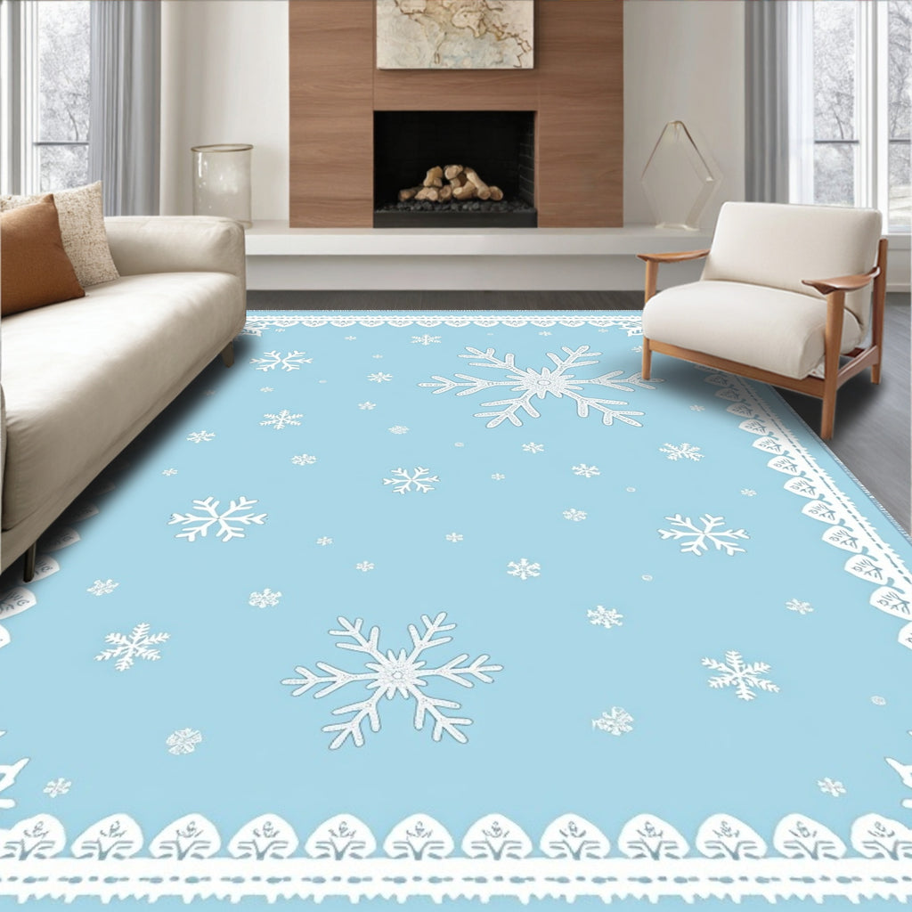 Winter Sky Snowflake Border Rug