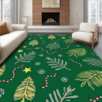 Green Festive Holiday Leaf Star Swirl Rug
