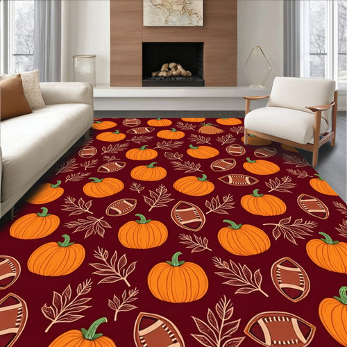 Autumn Pumpkin Football Leaf Toss Rug