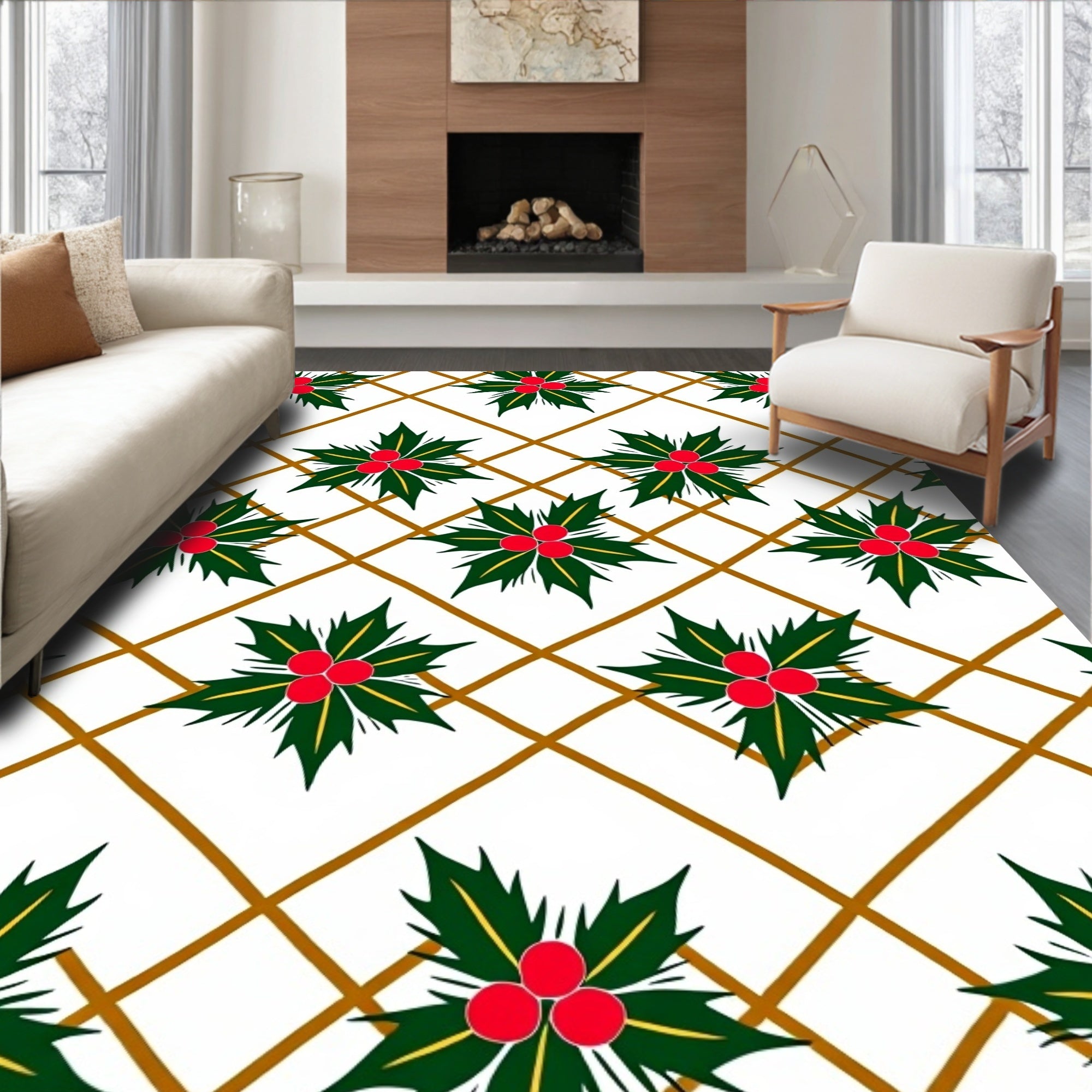 Green Red Holly Lattice Rug