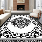 Classic Black Floral Medallion Border Rug