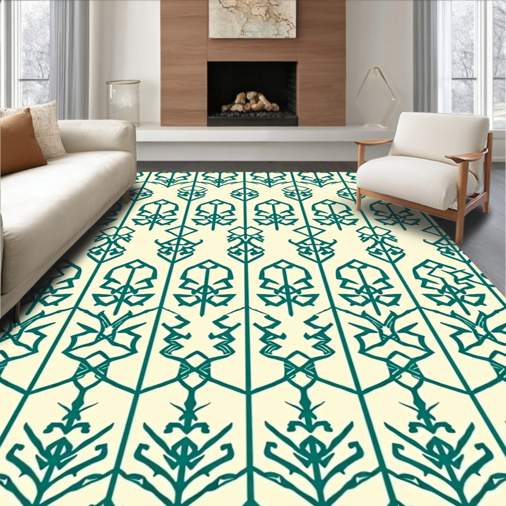 Teal Abstract Vertical Repeating Motif Rug