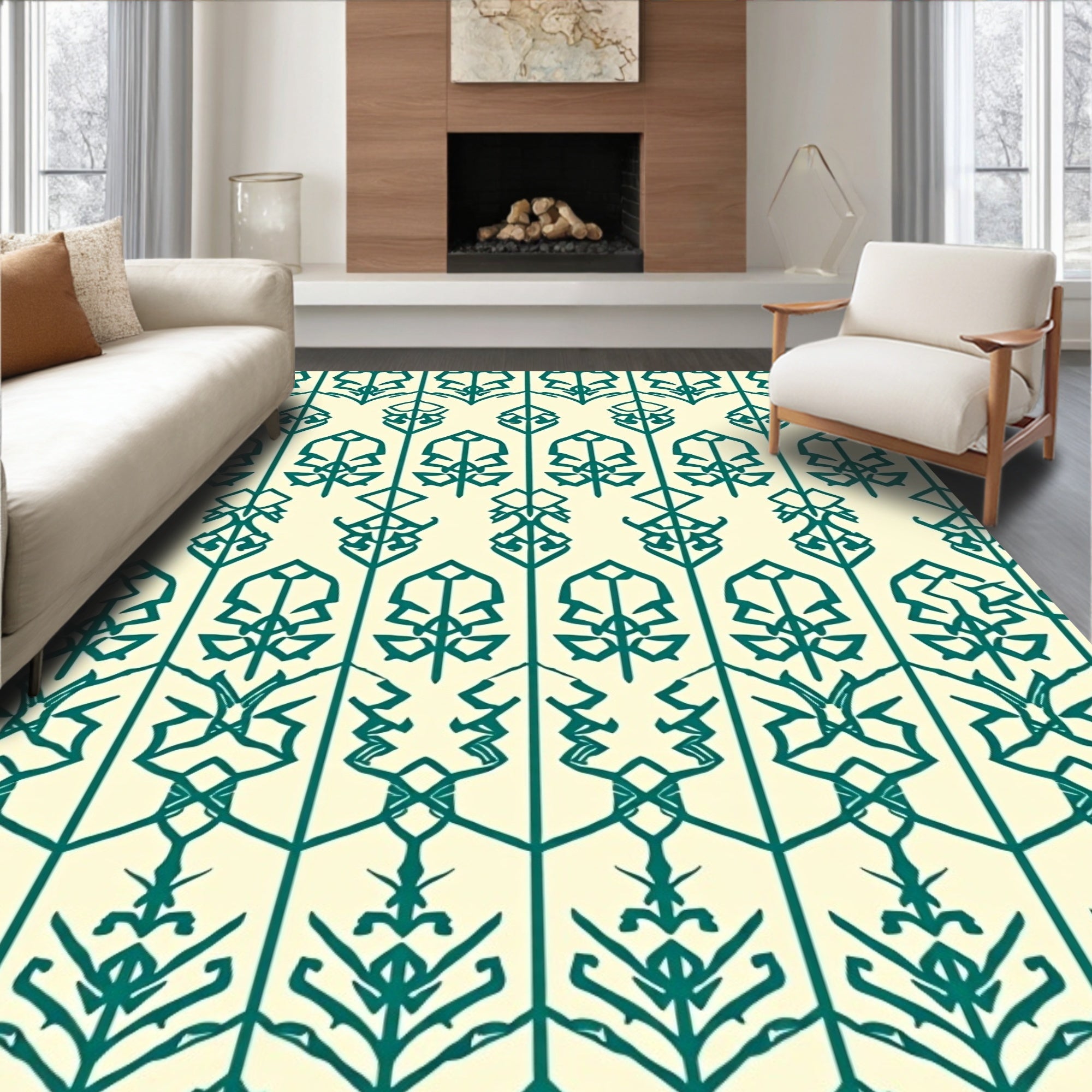 Teal Abstract Vertical Repeating Motif Rug