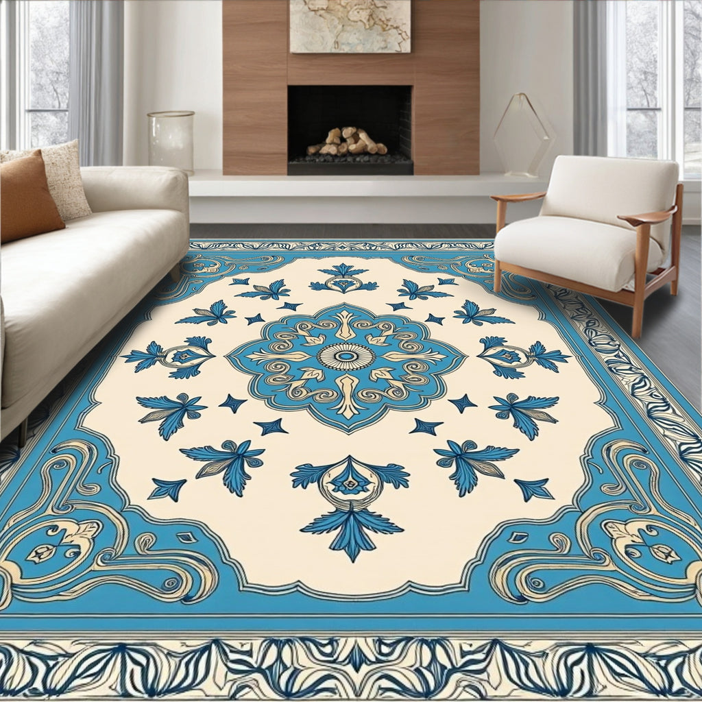 Classic Blue Floral Medallion Rug