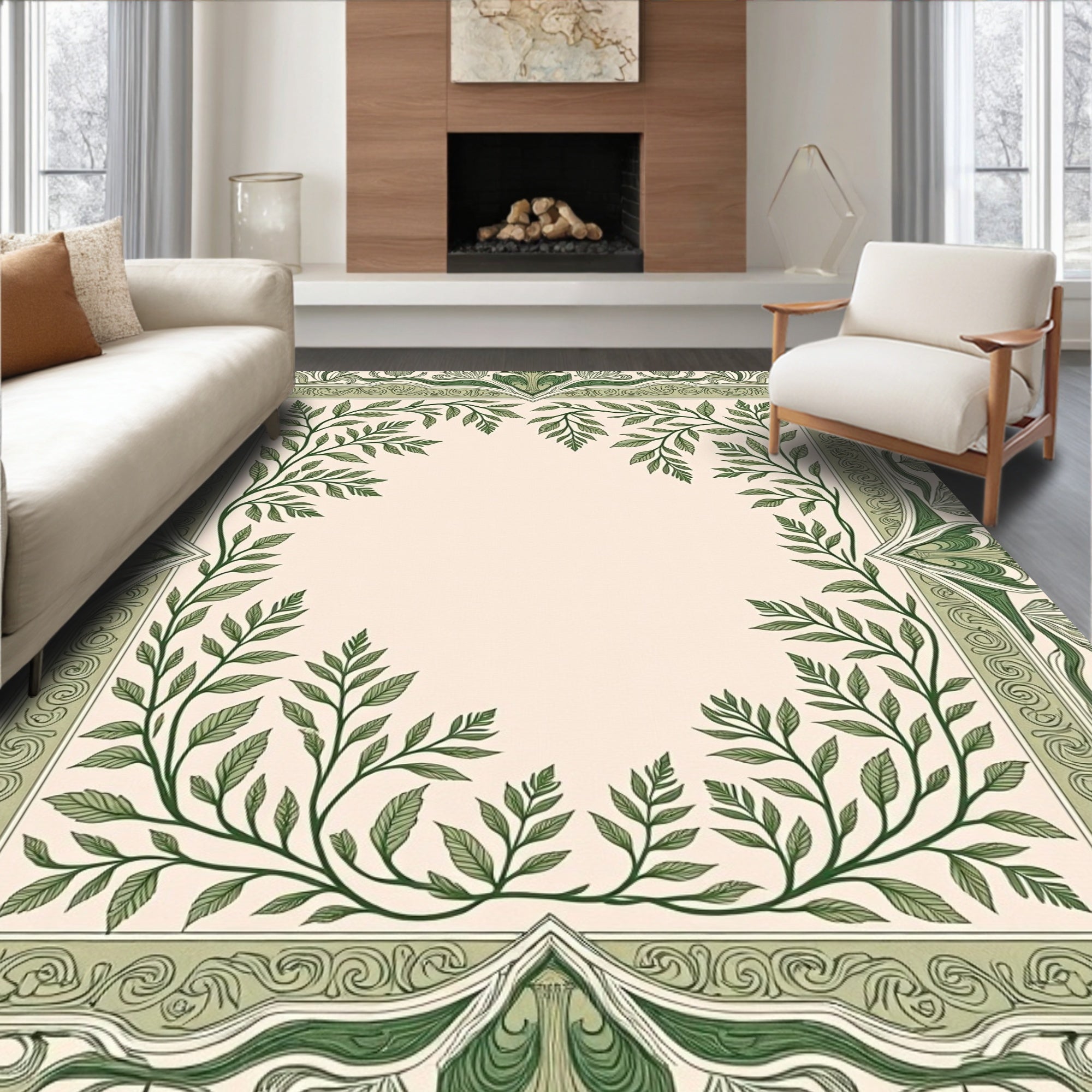 Green Leaf Vine Accent Frame Rug