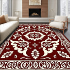 Crimson Cream Orchid Arabesque Border Rug