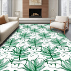 Emerald Green Botanical Sketch Overlay Rug