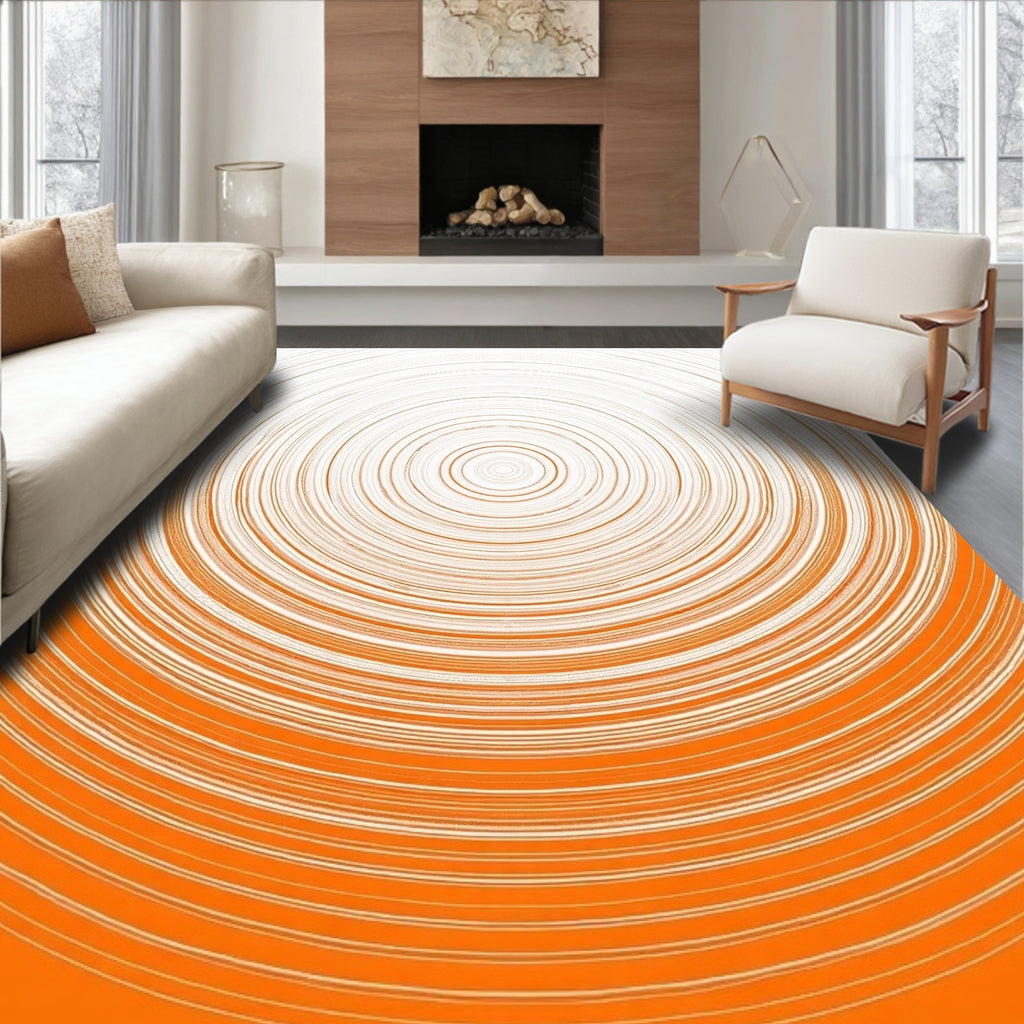 Bright Orange Concentric Ripple Rug