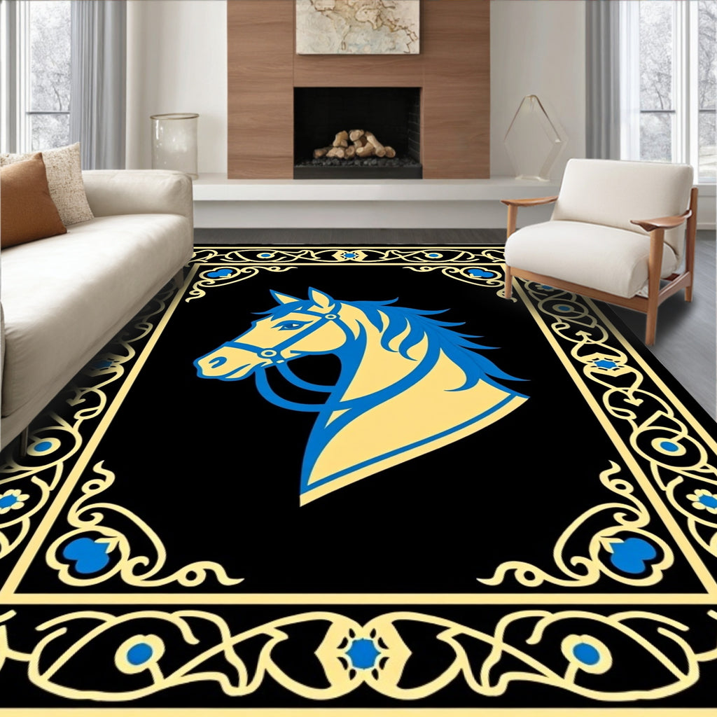 Yellow Blue Horse Regal Emblem Rug