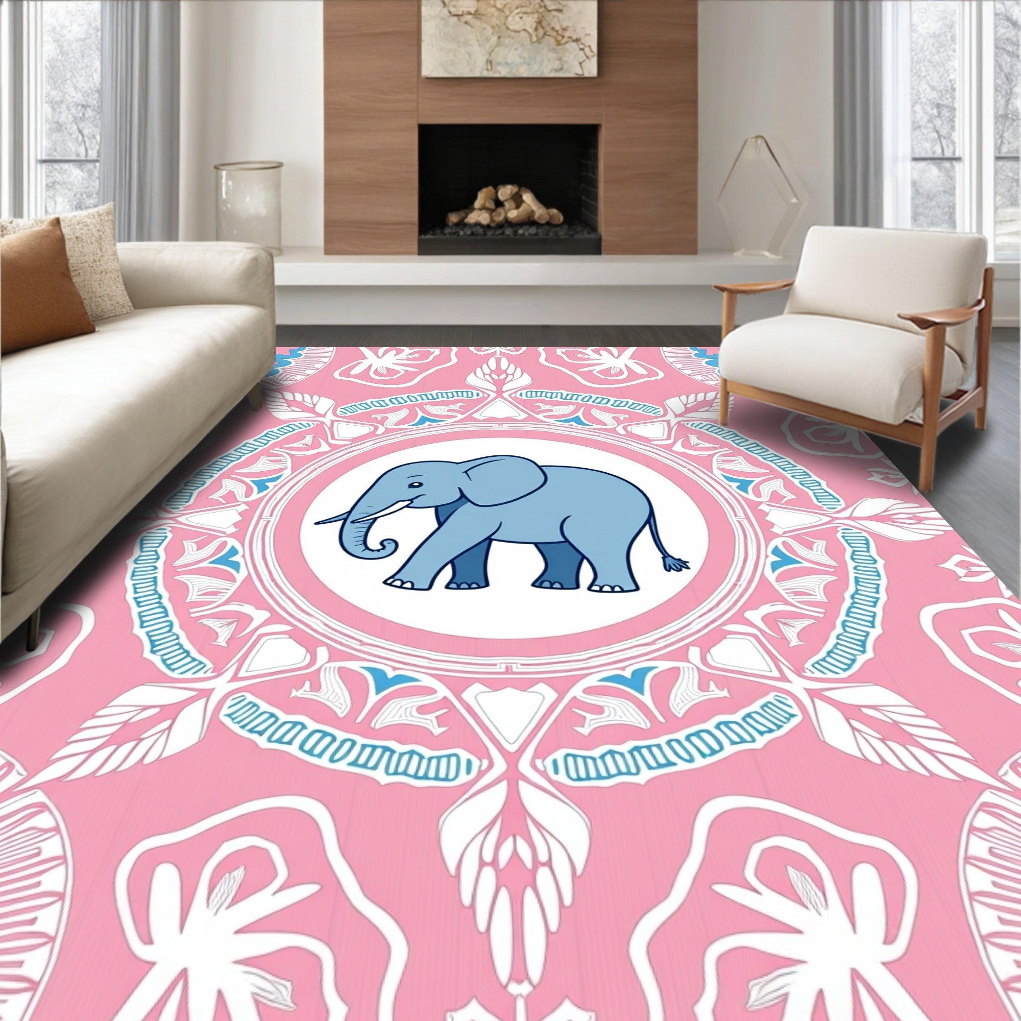 Pink Elephant Mandala Rug