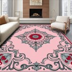 Victorian Pink Floral Scroll Medallion Rug