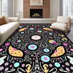 Whimsical Black Floral Colorful Medallion Rug