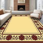 Deep Maroon Floral Vines Border Rug