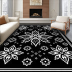 Black White Floral Starburst Medallion Rug
