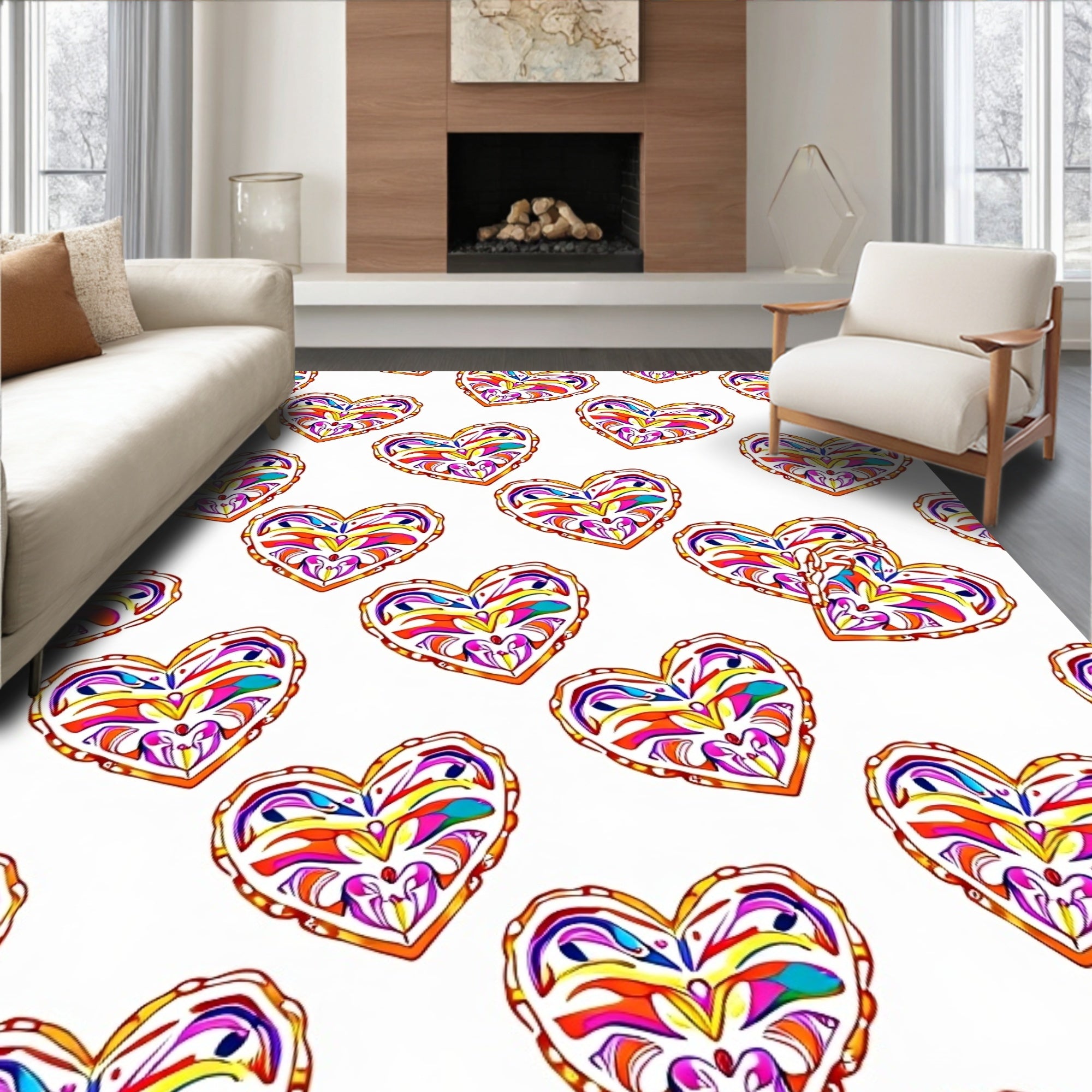 Vibrant Hearts Collection Repeating Artwork Rug
