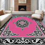Vivid Pink Black Filigree Medallion Rug