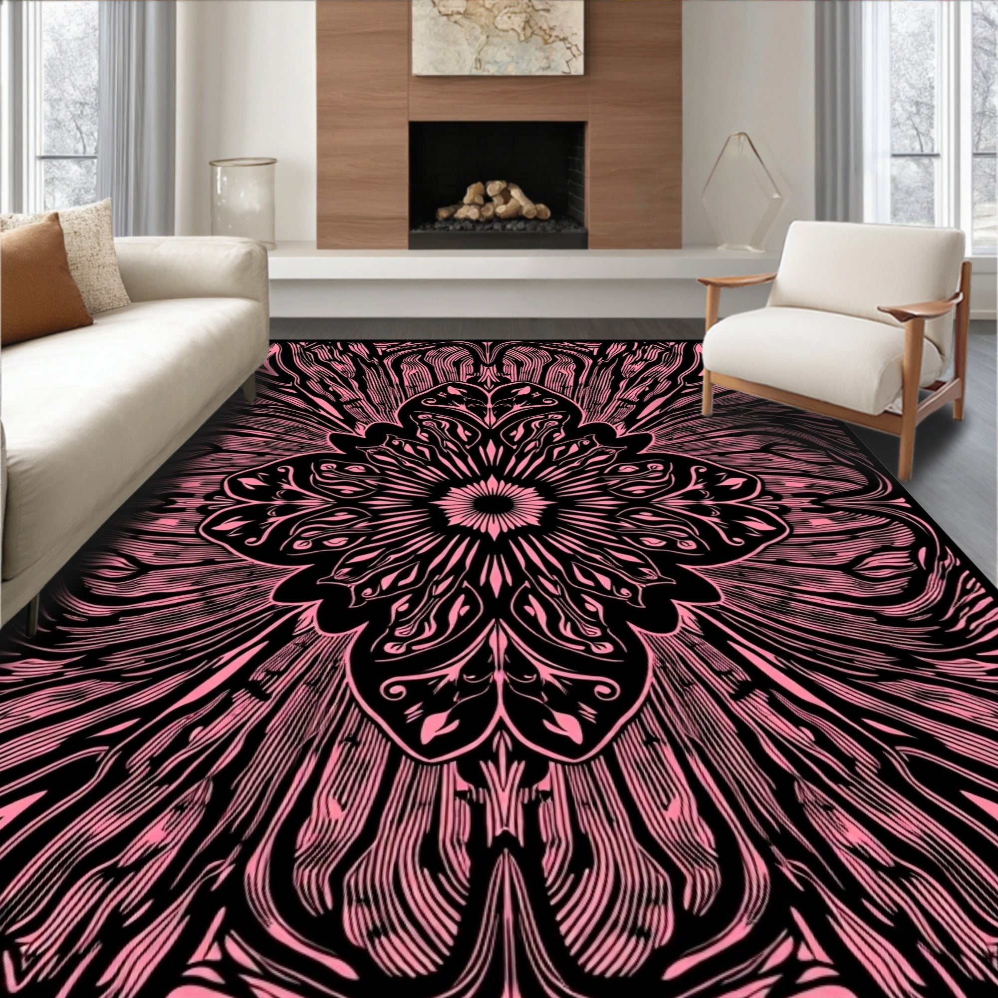 Pink Petal Burst Abstract Rug