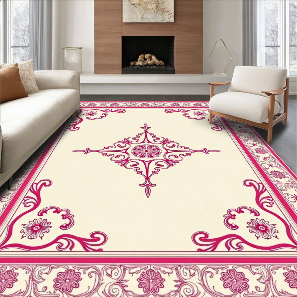 Crimson Stylized Floral Centerpiece Rug