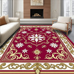 Rich Scarlet Ornate Golden Filigree Square Rug