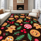 Happy Gingerbread Man Peppermint Berry sprigs Rug